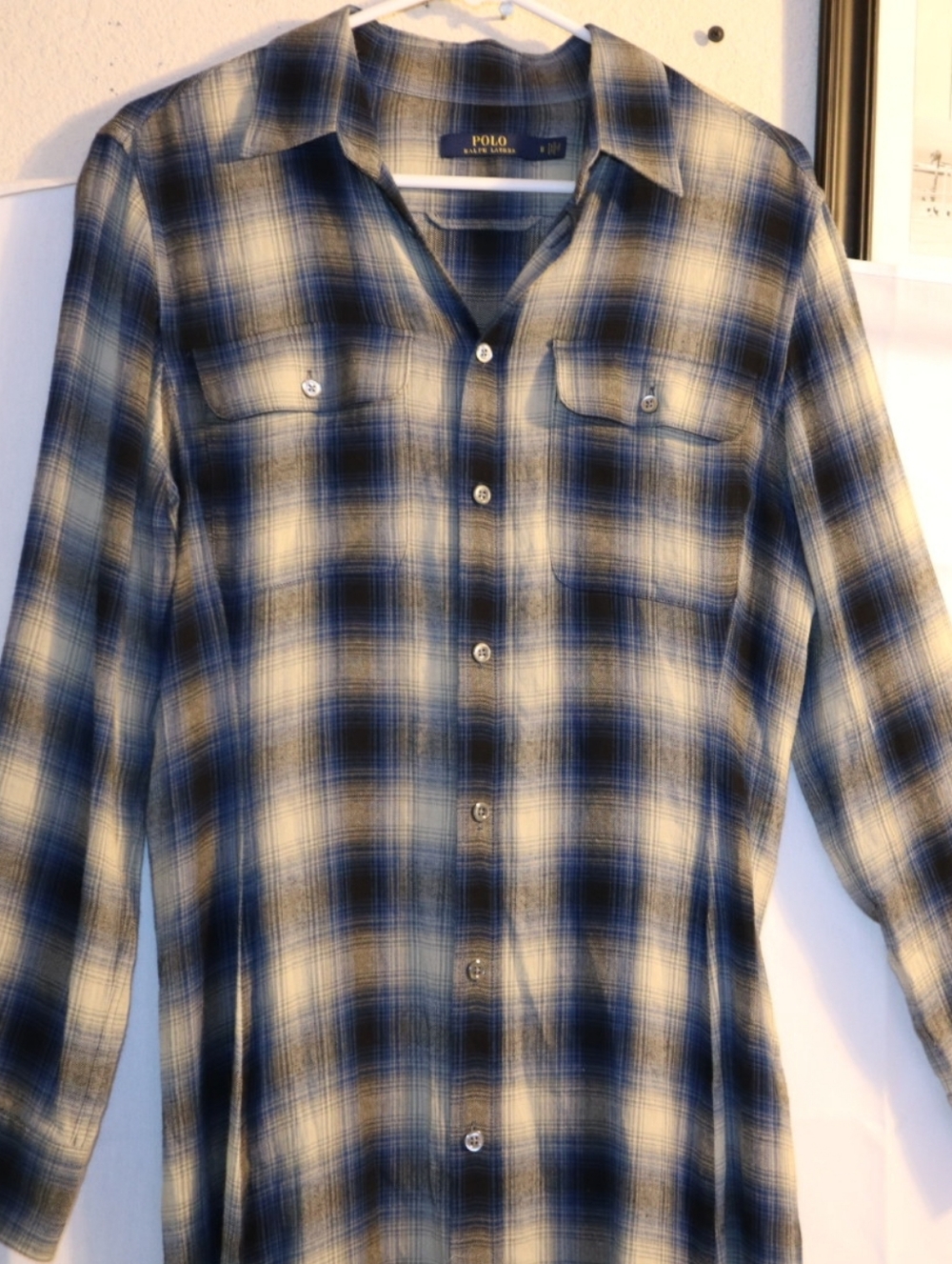 Polo Ralph  Stephanie Lauren Plaid Twill Shirt Dress Blue Plaid Size 8 - Picture 10 of 12